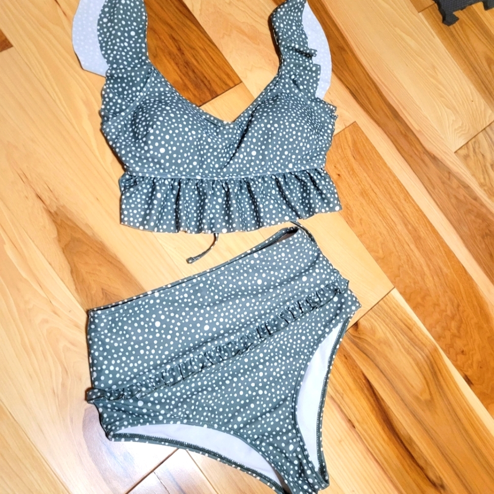 Sage with white dots bikini